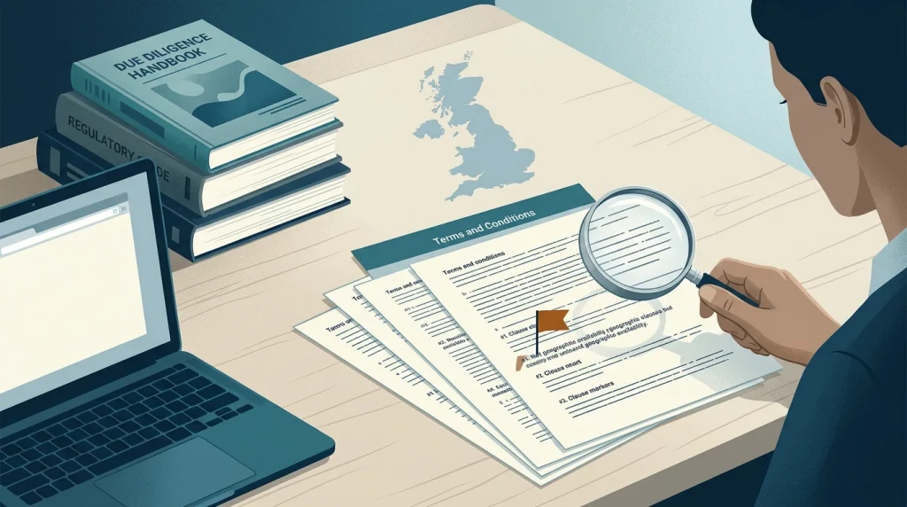 Country restriction due-diligence checklist with UK and casino source documents